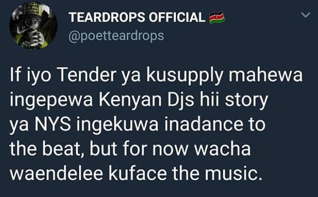 Teardrops official poetteardrops if iyo tender ya kusupply mahewa ingepewa kenya