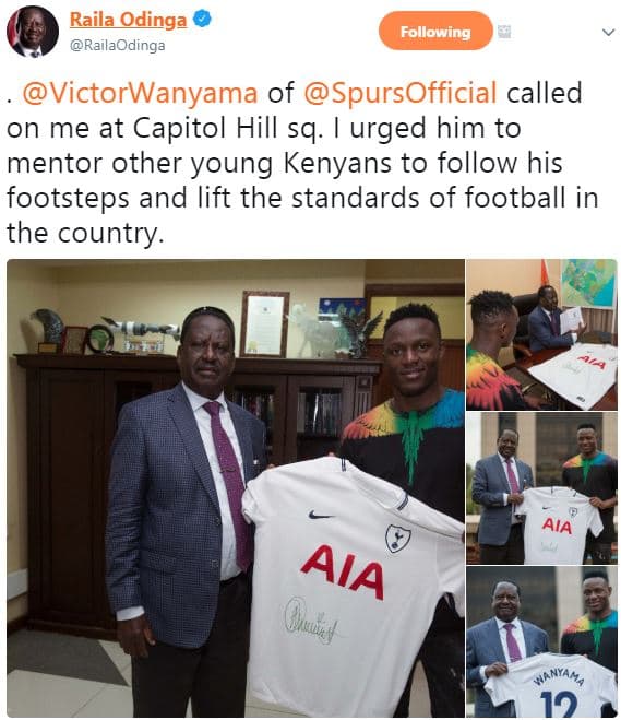 Raila odinga railaodinga following victorwanyama of spursofficial called on me a