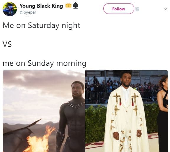 Young black king pyepar follow me on saturday night vs me on sunday morning