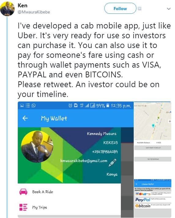 Ken mwaurakibebe follow i've developed a cab mobile app just like uber. it's ver