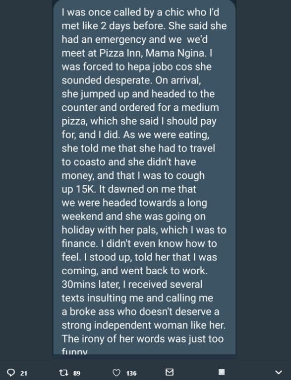 Iwas once called by a chic who id met like 2 days before. she said she had an em