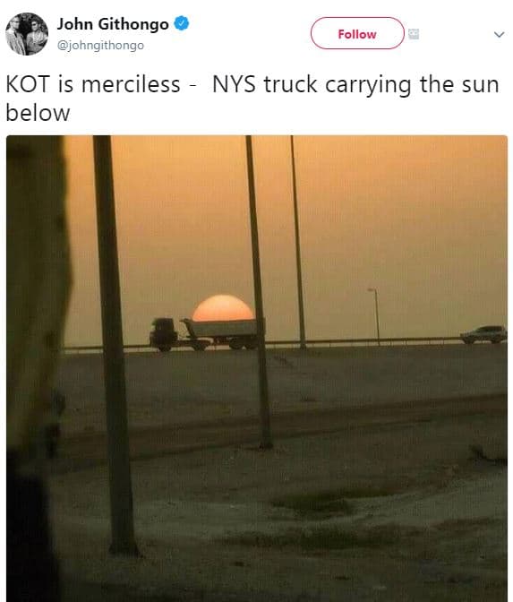John githongo johngithongo follow kot is merciless nys truck carrying the sun be