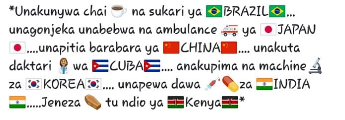 Unakunywa chai na sukari ya jbrazil unagonjeka unabebwa na gmbulance ya japan un