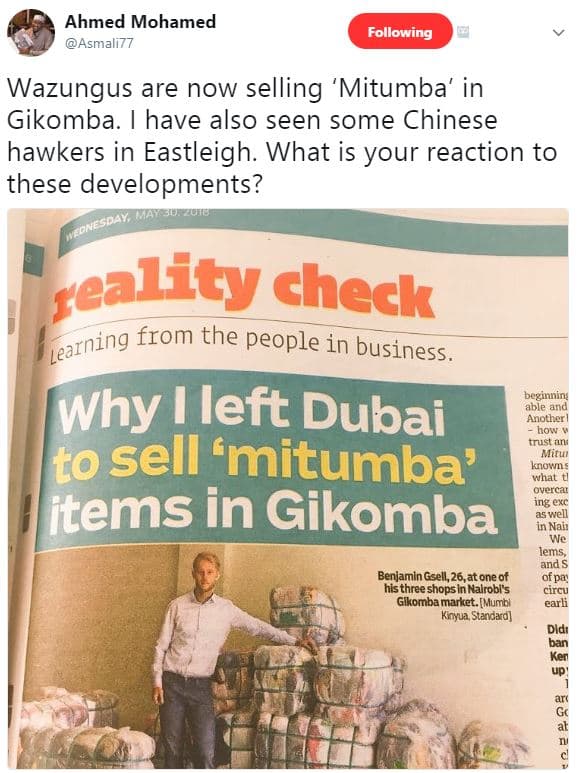 Ahmed mohamed asmali77 following wazungus are now selling 'mitumba' in gikomba.