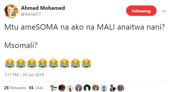 Ahmed mohamed asmali77 following mtu amesoma na ako na mali anaitwa nani? msomal