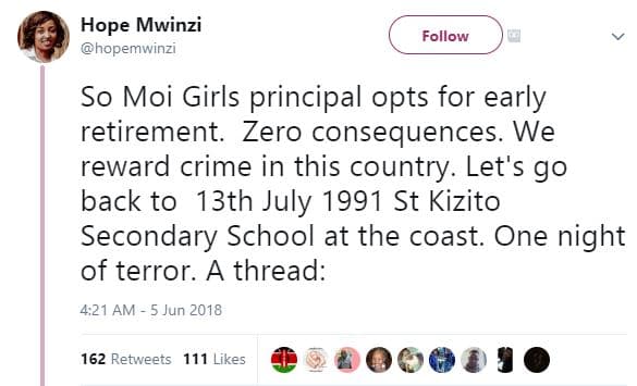 Hope mwinzi hopemwinzi follow so moi girls principal opts for early retirement.
