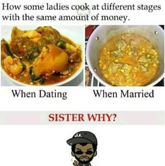 How some ladies cook at different stages with the same amount of money . when da