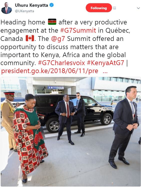 Uhuru kenyatta ukenyatta following heading home after a very productive engageme