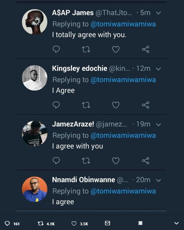 Asap james thatjto_ 5m replying to tomiwamiwamiwa totally agree with you. 17 kin