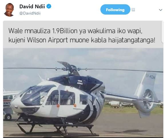 David ndii davidndii following wale mnauliza 1.9billion ya wakulima iko wapi, ku