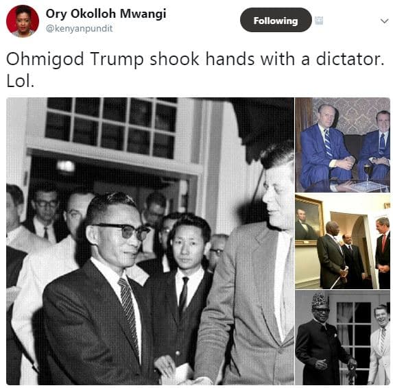 Ory okolloh mwangi kenyanpundit following ohmigod trump shook hands with dictato