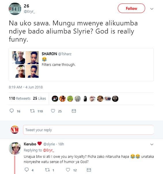 26 eryr _ follow na uko sawa. mungu mwenye alikuumba ndiye bado aliumba slyrie?