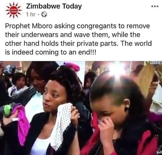 Zimbabwe today 1 hr prophet mboro asking congregants to remove their underwears