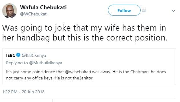 Wafula chebukati wchebukati follow was going to joke that my wife has them in he