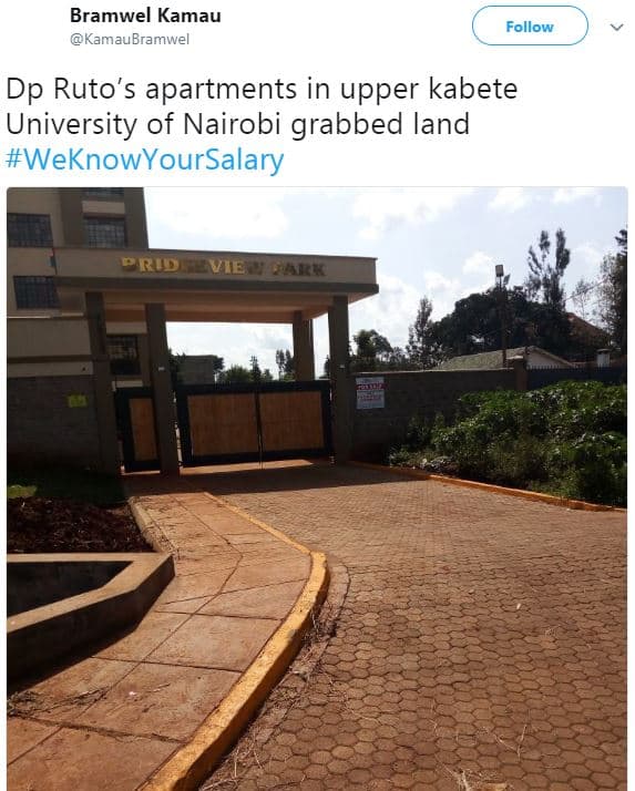Bramwel kamau kamaubramwel follow dp ruto's apartments in upper kabete universit