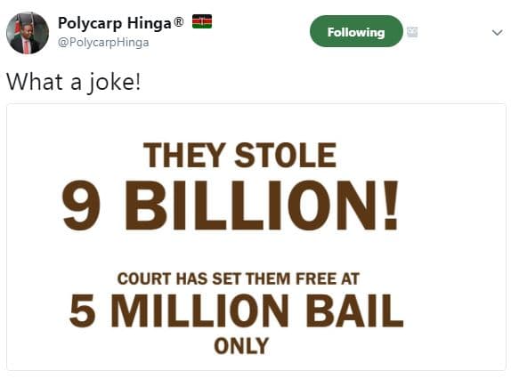 Polycarp hinga polycarphinga following what a joke! they stole 9 billion! court