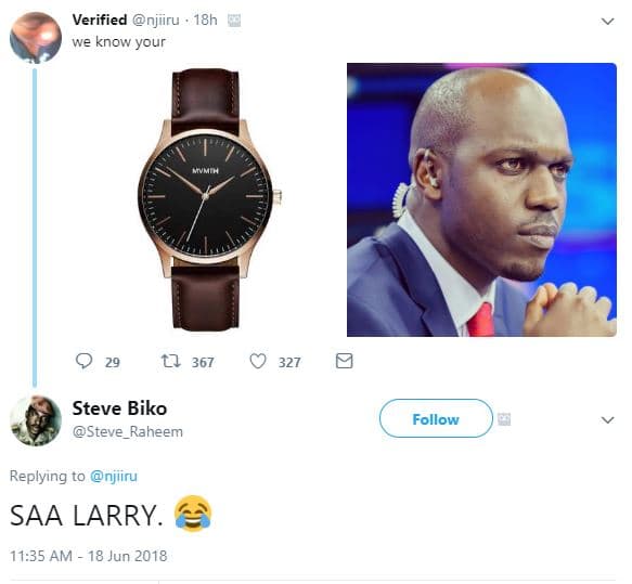 Verified njiiru 18h we know your 367 327 steve biko steve_raheem follow replying