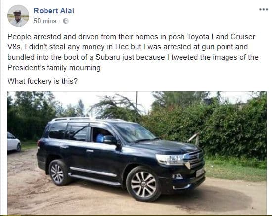 Robert alai 50 mins people arrested and driven from their homes in posh toyota l
