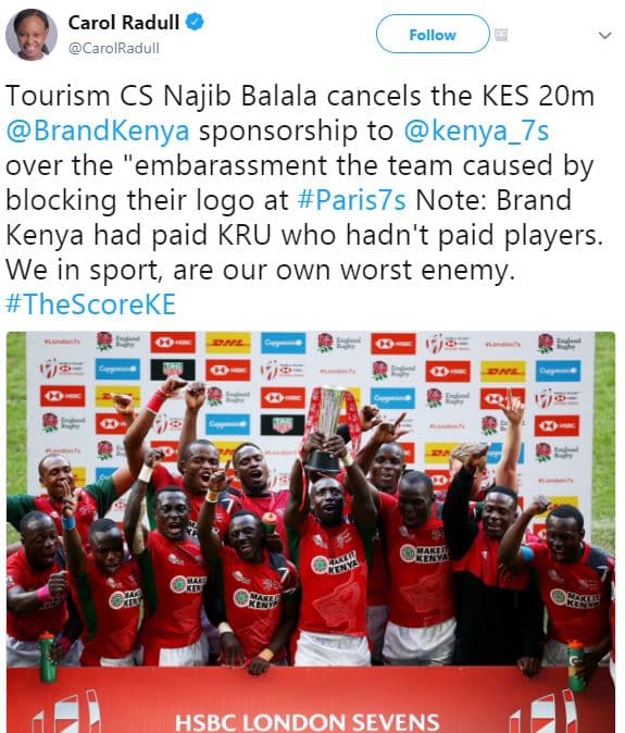 Carol radull carolradull follow tourism cs najib balala cancels the kes 2om bran
