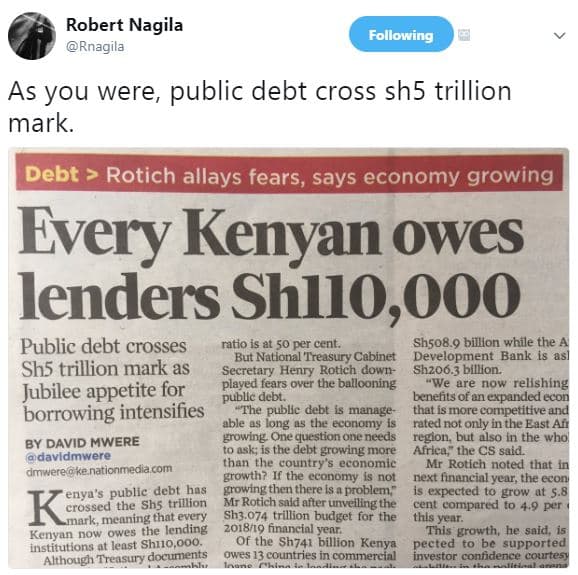 Robert nagila rnagila following as you were, public debt cross sh5 trillion mark