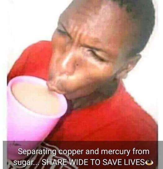 Separating copper and mercury from sugar. share wide to save lives