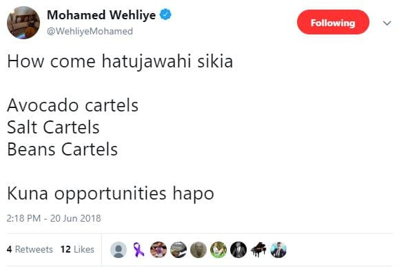 Mohamed wehliye wehliyemohamed following how come hatujawahi sikia avocado carte