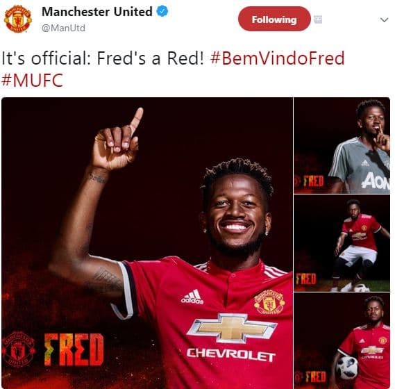 Manchester united manutd following it's official fred's a red! bemvindofred mufc