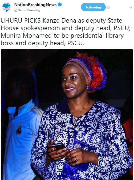 Nationbreakingnews nationbreaking following uhuru picks kanze dena as deputy sta