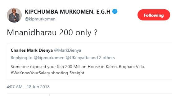 Kipchumba murkomen, e.g.h kipmurkomen following mnanidharau 200 only charles mar