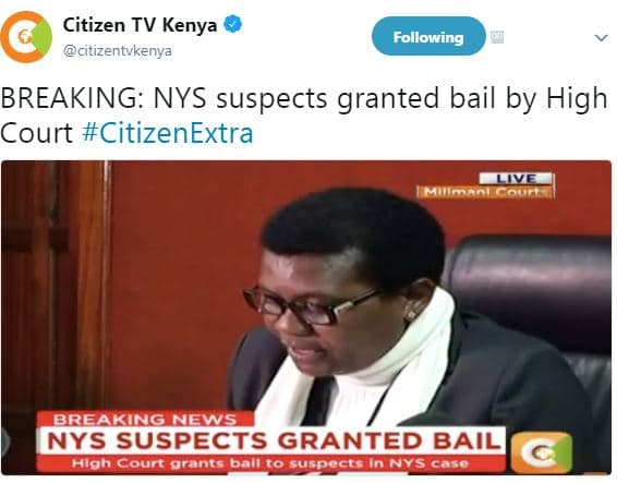 Citizen tv kenya citizentvkenya following breaking nys suspects granted bail by
