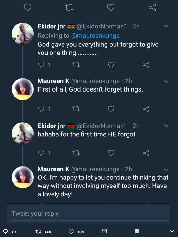Ekidor jnr ekidornorman1 2h replying to maureenkunga god gave you everything but