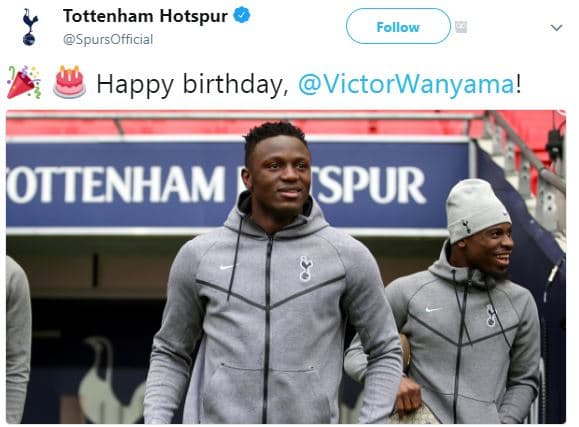 Tottenham hotspur spursofficia follow happy birthday, victorwanyama! ottenham sp