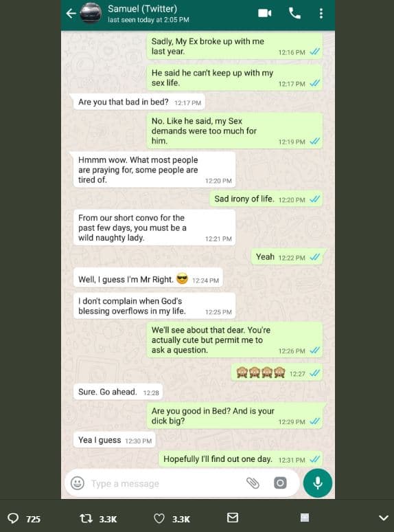 Samuel twitter last seen today al 2 05 pm sadly my ex broke up with me last year