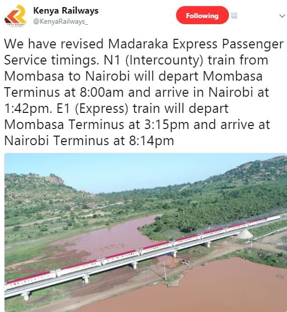 Kenya railways kenyarailways following we have revised madaraka express passenge