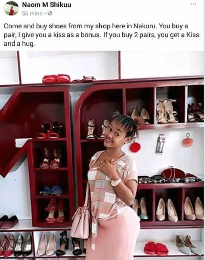 Naom m shikuu bomnins come and buy shoes from my shop here in nakuru. you buy a