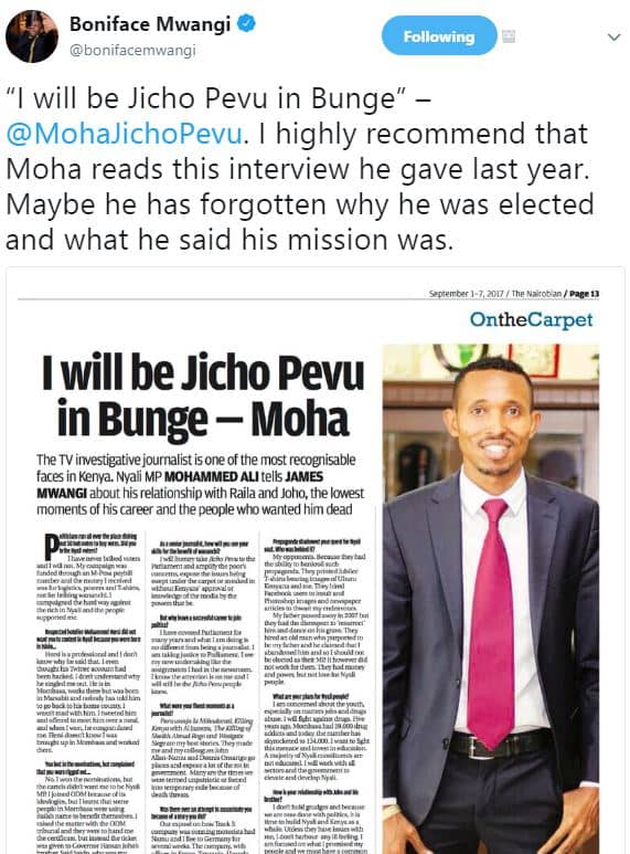 Boniface mwangi bonifacemwangi following will be jicho pevu in bunge' mohajichop