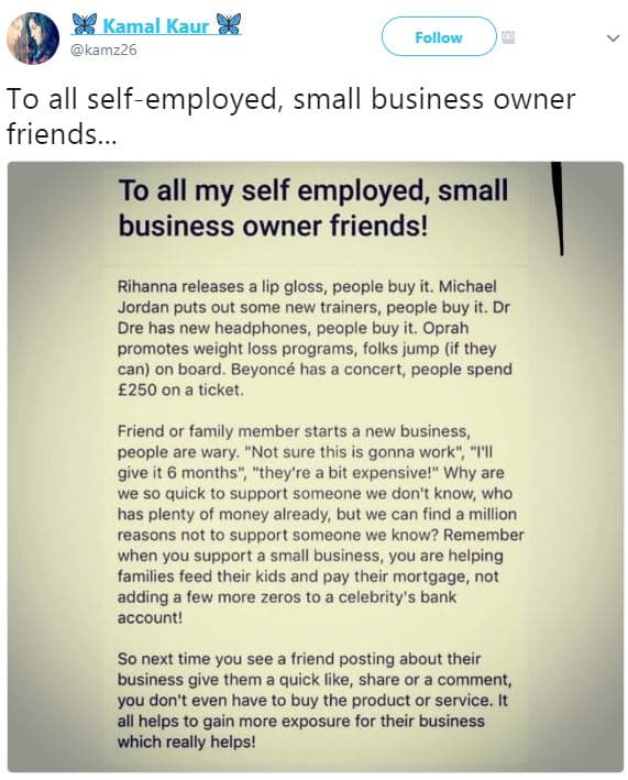 Kamal kaur 82 kamz26 follow to all selfe employed small business owner friends.