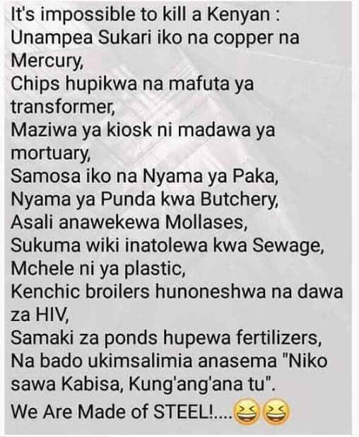 Its impossible to kill a kenyan unampea sukari iko na copper na mercury chips hu