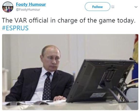 Footy_humour footyhumour follow the var official in charge of the game today. es