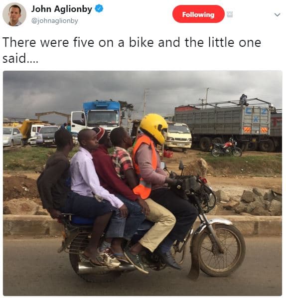 John aglionby ohnaglionby following there were five on bike and the little one s