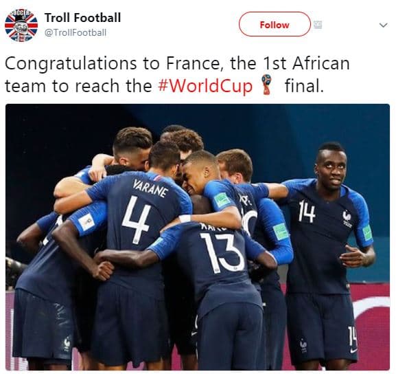 Troll football trollfootball follow congratulations to france the ist african te