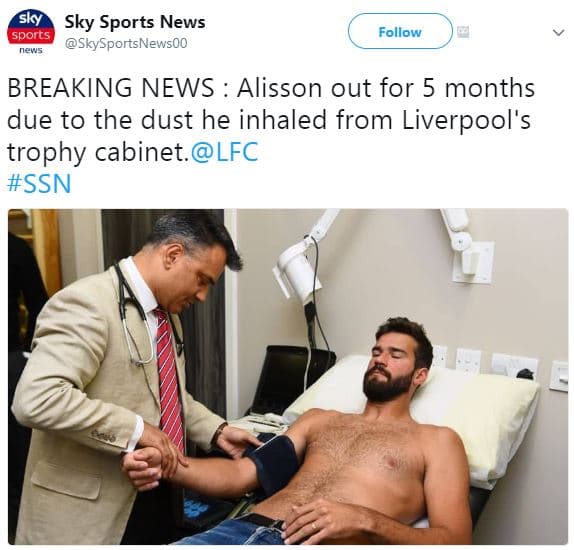 Sky sky sports news sports nens skysportsnewsoo follow breaking news alisson out