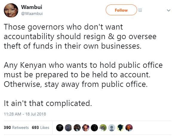 Wambui waambui follow those governors who don't want accountability should resig