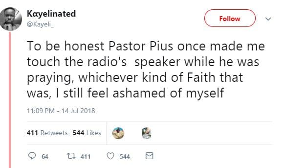Kayelinated kayeli _ follow to be honest pastor pius once made me touch the radi