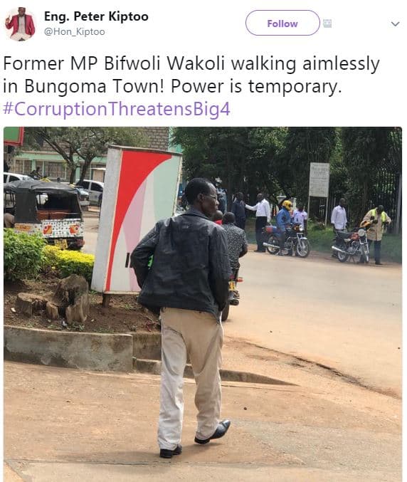 Eng. peter kiptoo hon_kiptoo follow former mp bifwoli wakoli walking aimlessly i
