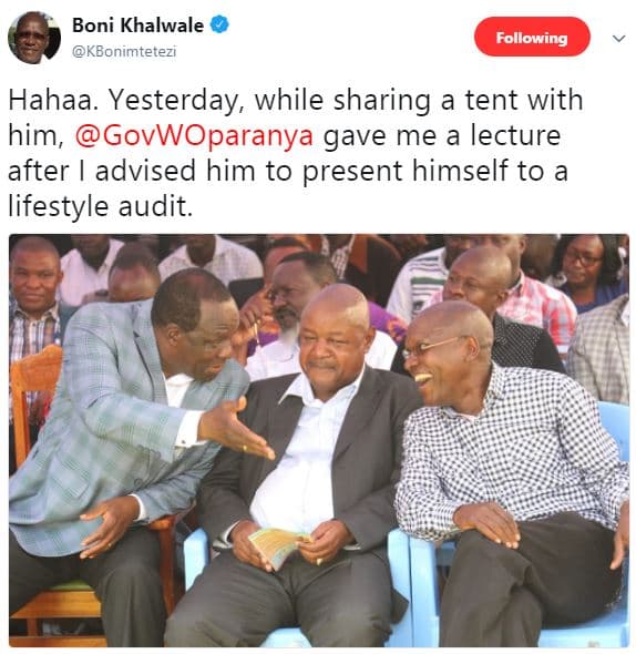 Boni khalwale kbonimtetezi following hahaa. yesterday while sharing a tent with