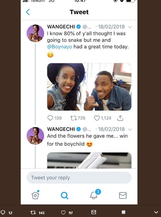 Ieikui tweet wangechi 1802 know 80 of y'all thought was going to snake but me an