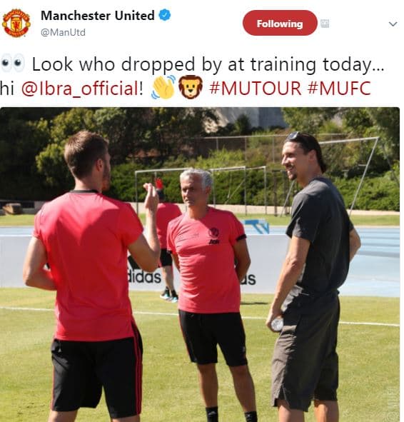 Manchester united manutd following look who dropped by at training today. hi ibr