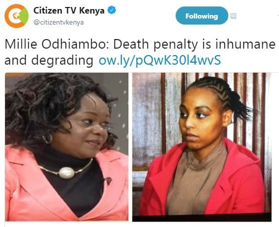 Citizen tv kenya citizentvkenya following millie odhiambo death penalty is inhum