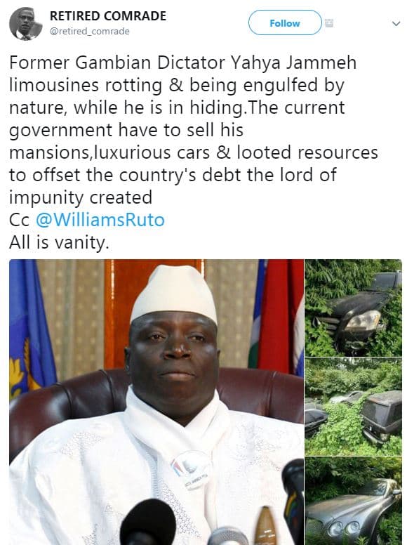 Retired comrade retired_comrade follow former gambian dictator yahya jammeh limo